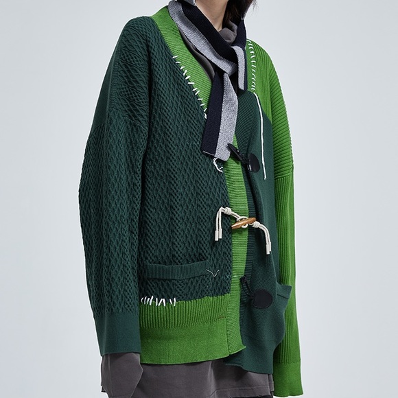 Vintage Loose Cardigan Knitted Sweaters for Women Stitch Patchwork B-12 - Picture 4 of 10